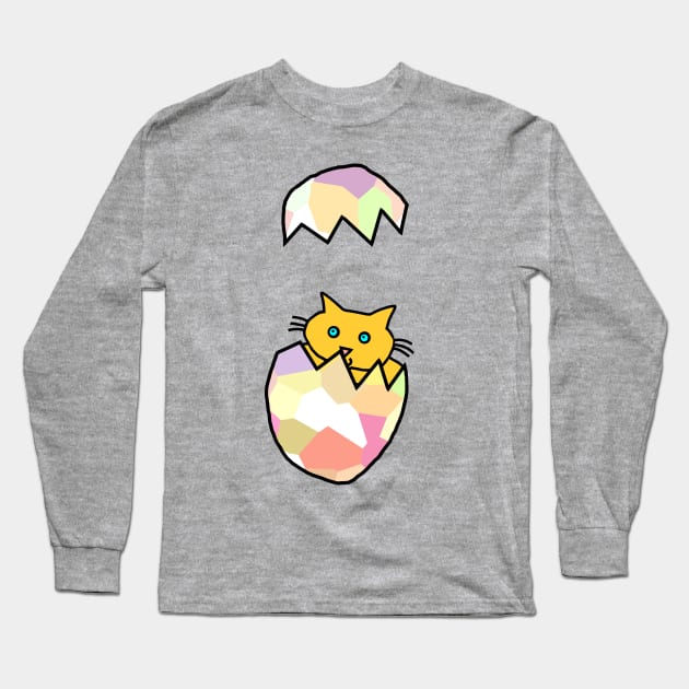 Yellow Cat Popping Out of Funny Easter Egg as Kitten Long Sleeve T-Shirt by ellenhenryart